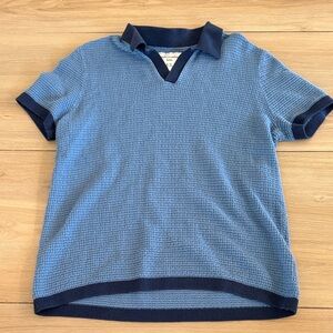 Abercrombie Kids Blue Waffle Knit Polo Shirt Short Sleeve V-Neck Size 15/16